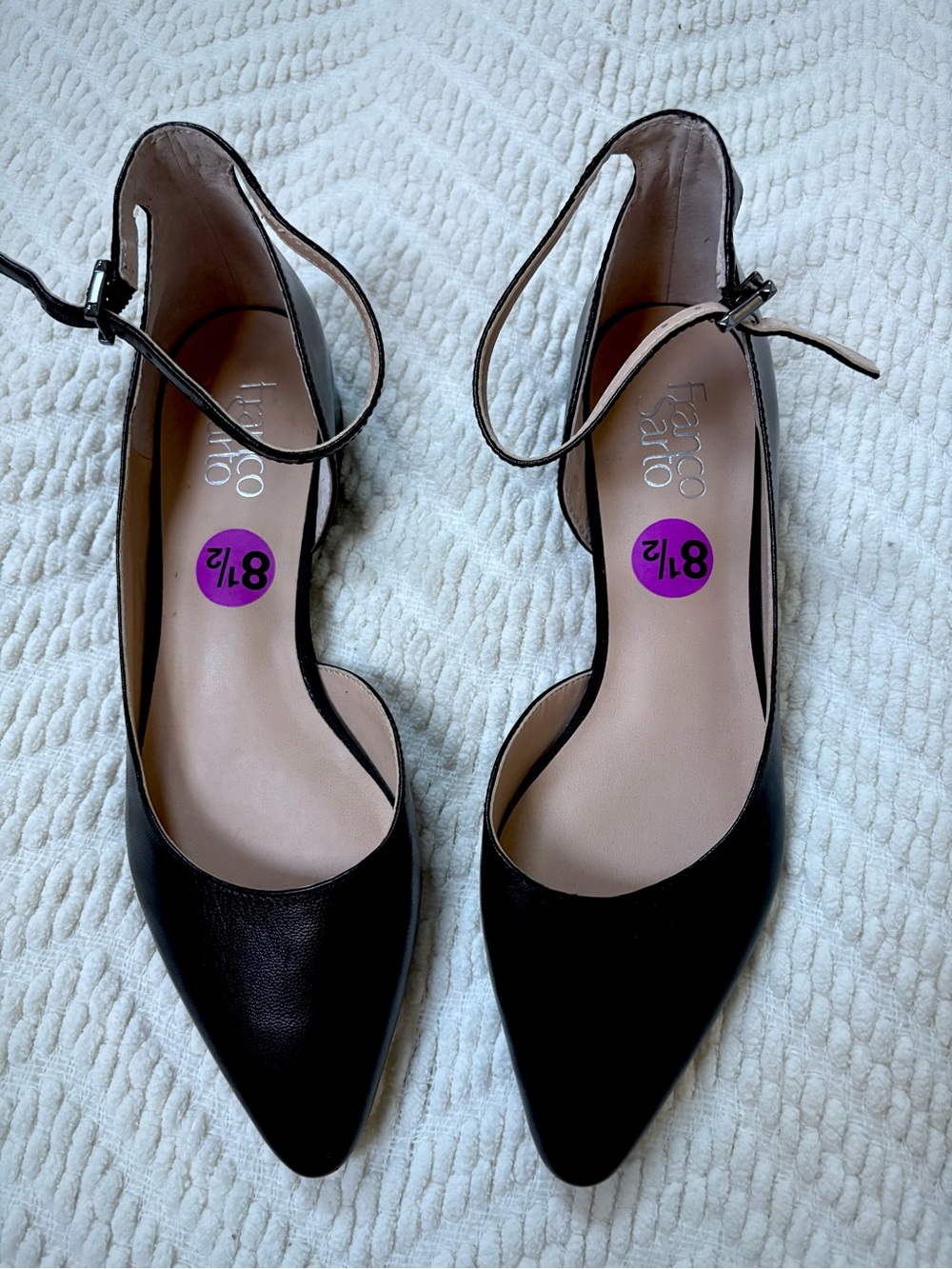 New❗️Franco Sarto Black Pointed-Toe Ankle-Strap Flats